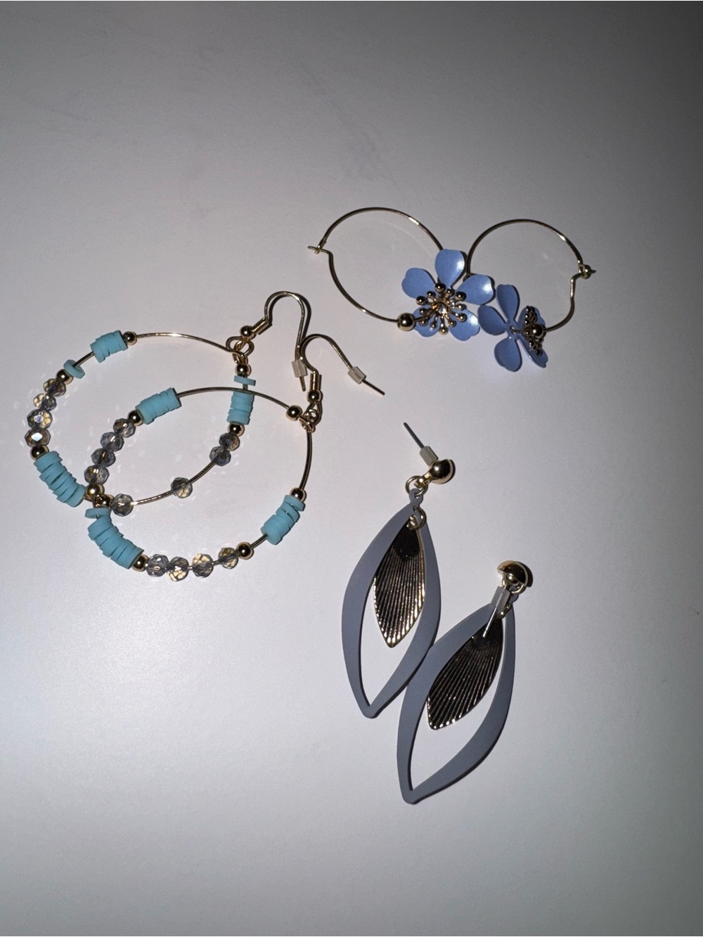 Blue Floral and Teal Beaded Women’s Earring Set